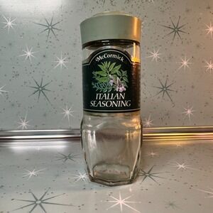 Vintage McCormick Italian Seasoning Jar Green Label Glass Spice Bottle Retro 80s